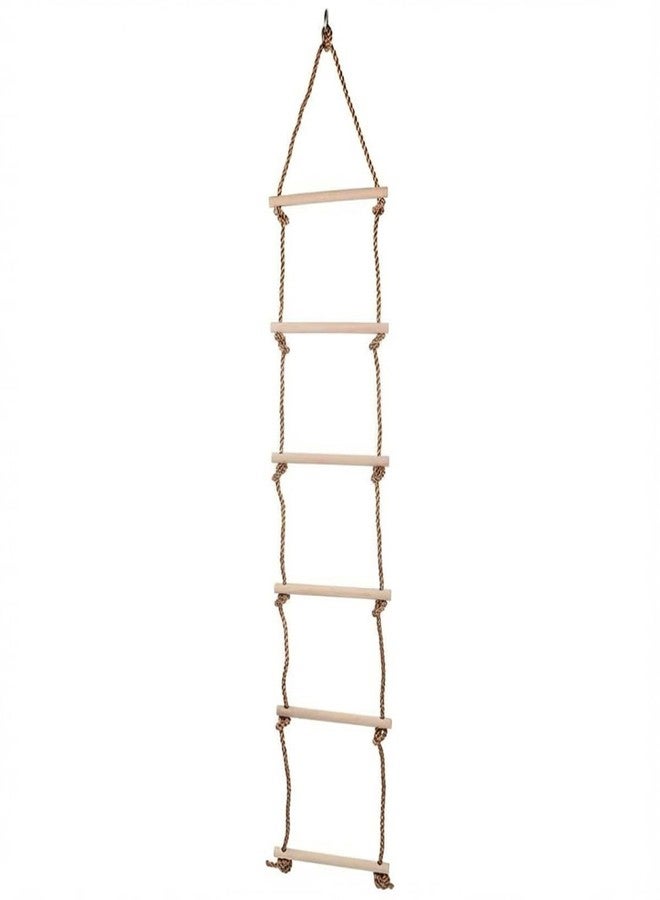Toy Park Wooden Climber Rope 6.5 Ft Ladder Tree Swing Toy for Kids 6 Rungs-Outdoor/Indoor Swing Set Accessories - Playground Equipment - Suitable for Tree Climbing, Wall Painting- Brown - Image 1